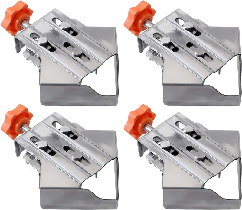 Owfeel 4pcs Stainless Steel Right Corner Clamp,90 Degree Right Angle Clamp for Woodworking,Right Angle Clip Fixer,Single Handle Clamps for Woodworking, Photo Framing (Close) - Image 1